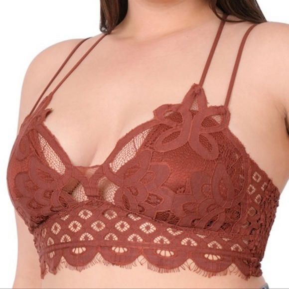 Plus Size Bralette Lace Top with Bra Pads- Dark Rust - Picture 1 of 3